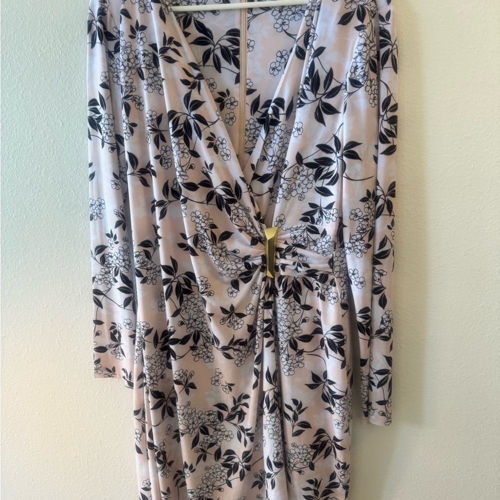 Calvin Klein Black Floral Print Wrap Dress on Light Pink